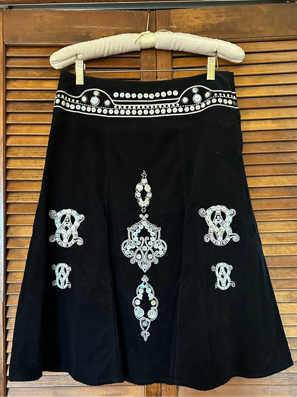 Apriori Vintage 1990s Black Corduroy Skirt with Mother of Pearl Buttons size 6